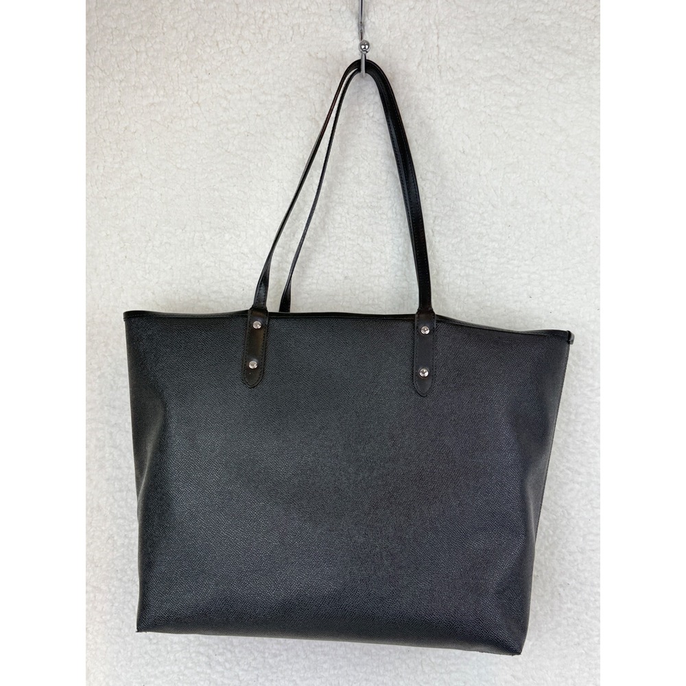 Coach City Tote Reversible Black Crossgrain Leather Gingham Plaid Handbag - Picture 5 of 11